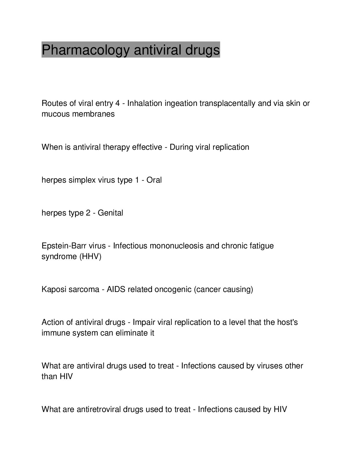 Preview image for Pharmacology antiviral drug